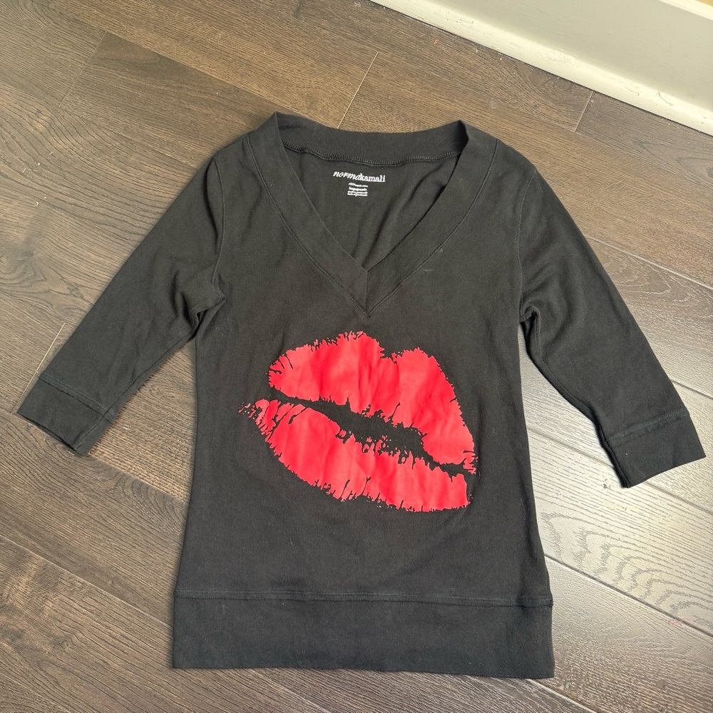 Y2K 2000s Norma Kamali‎ Kiss Graphic Top - Picture 3 of 7